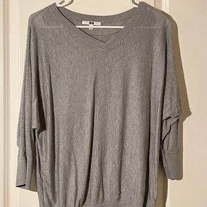 Gray Sheer V Neck Sweater 3/4 sleeve